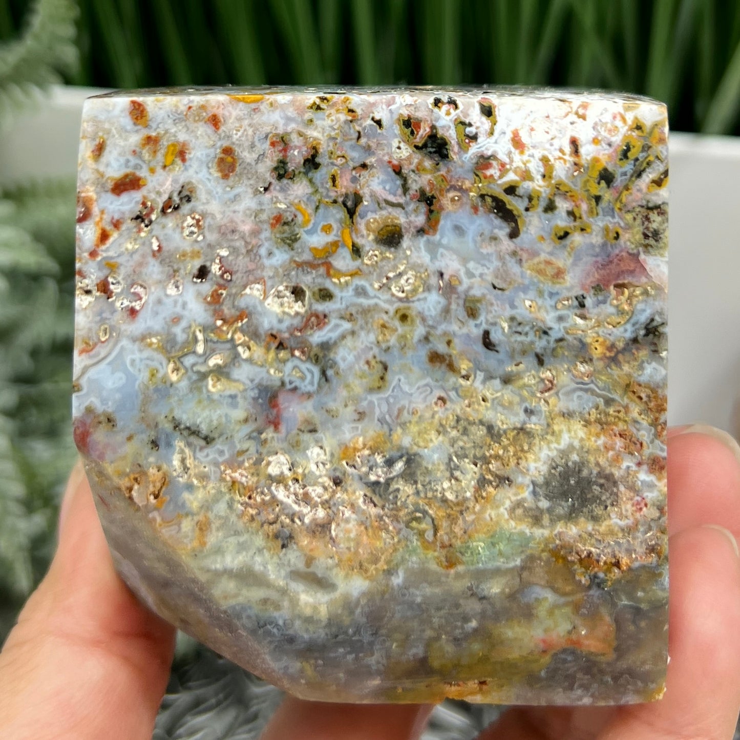 Ocean Sea Jasper Druzy Floating Cube Crystal Carving 724g