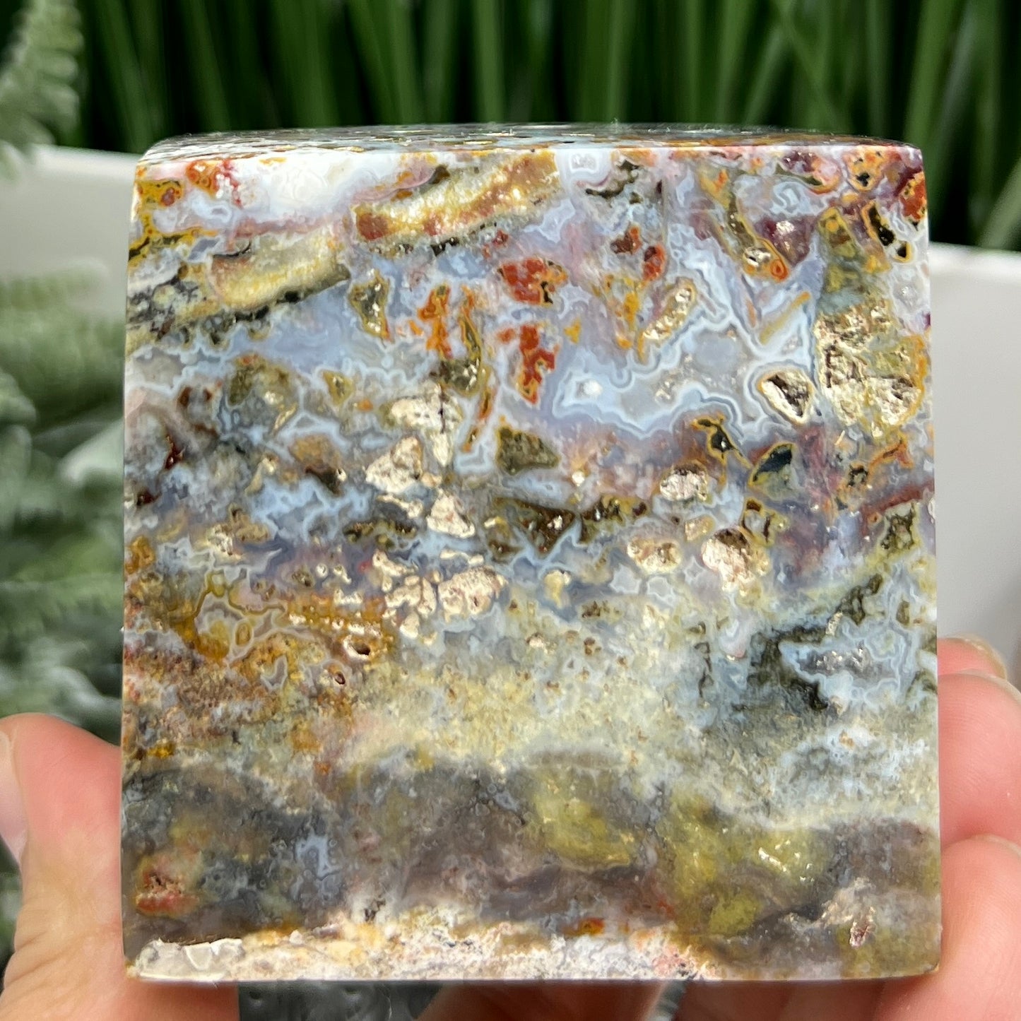 Ocean Sea Jasper Druzy Floating Cube Crystal Carving 724g