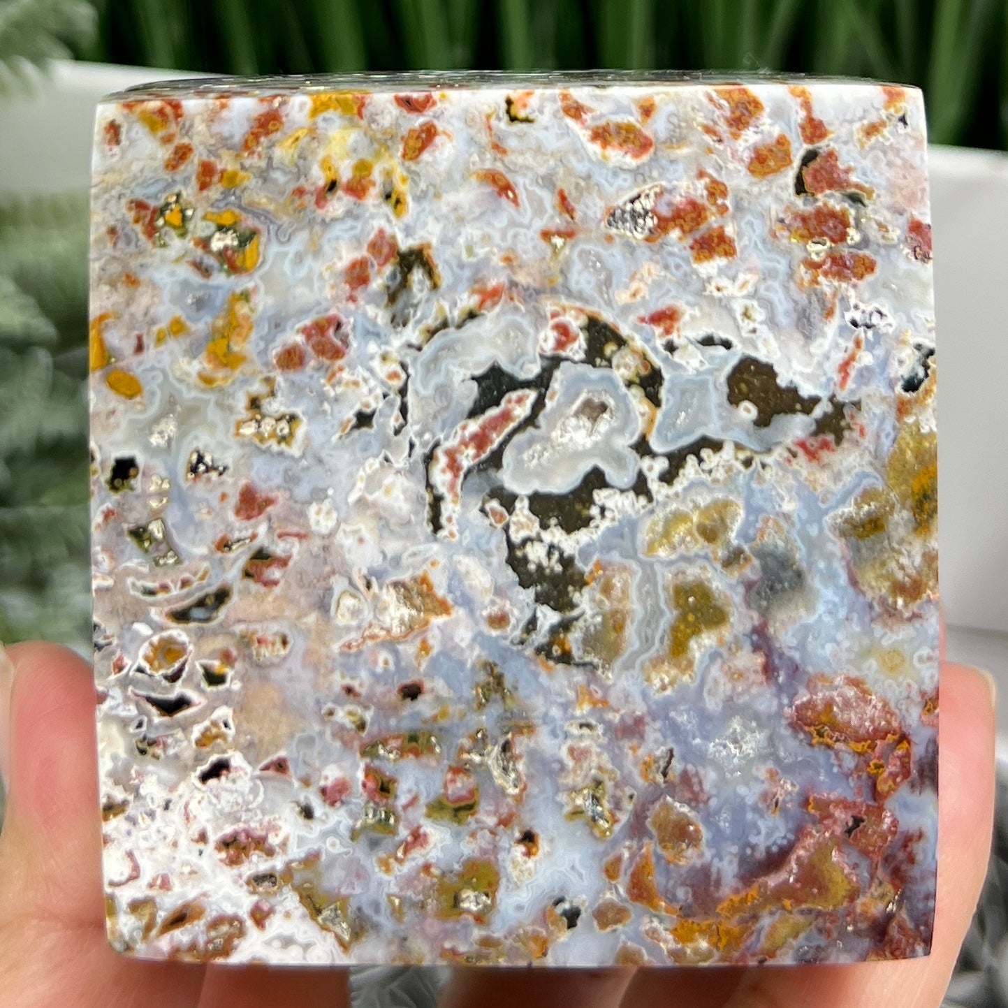 Ocean Sea Jasper Druzy Floating Cube Crystal Carving 724g