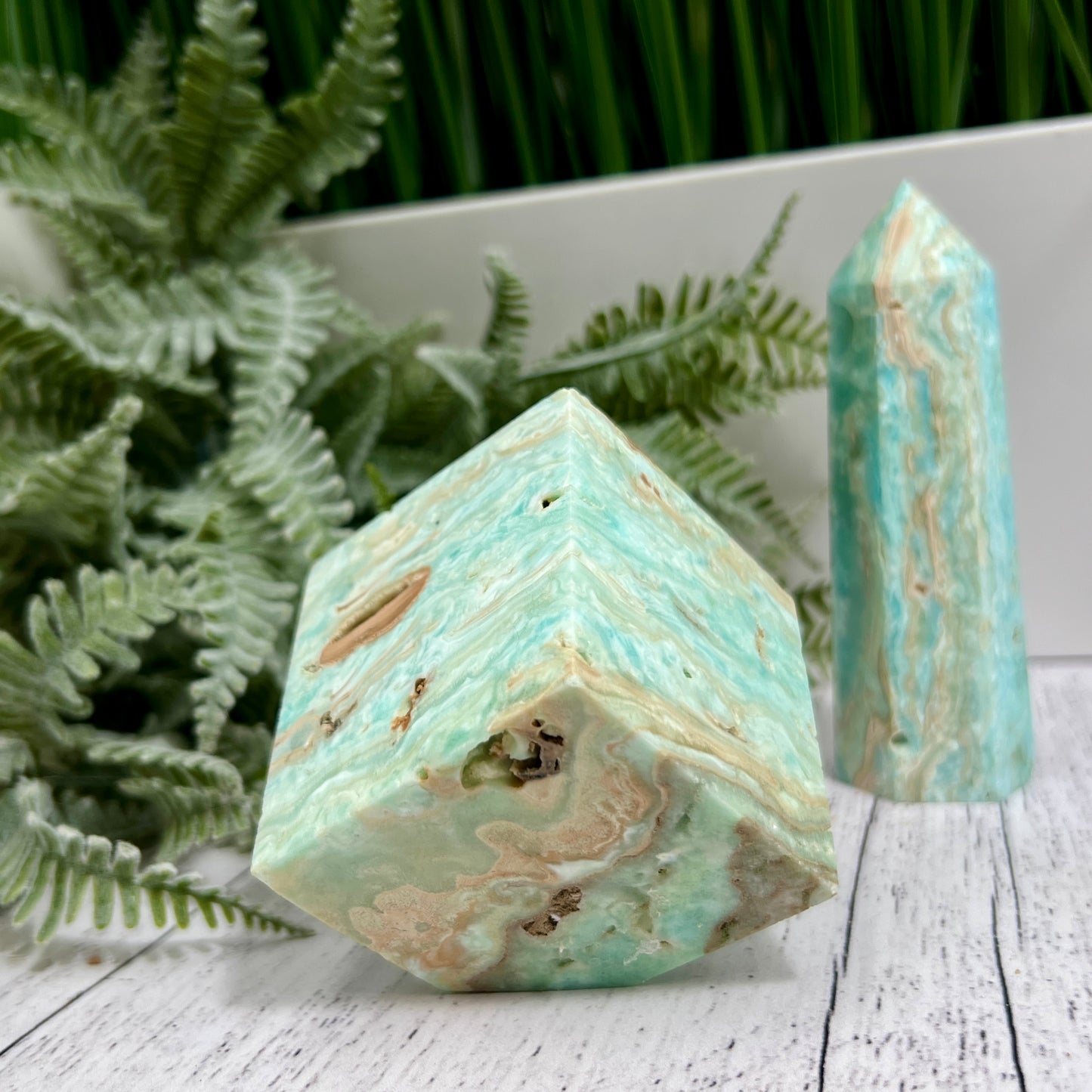 Blue Aragonite Floating Cube Crystal Carving 460g