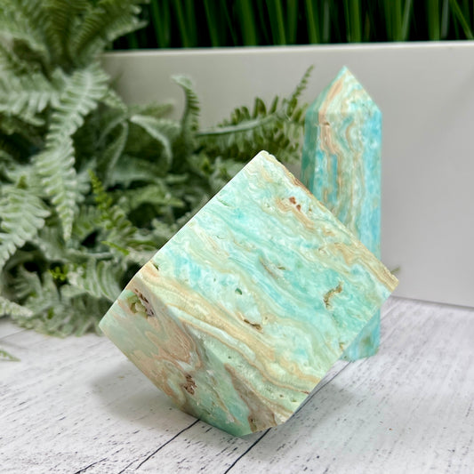 Blue Aragonite Floating Cube Crystal Carving 460g