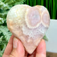 Flower Agate with Pink Purple Amethyst Quartz Crystal Heart with Stand 148g