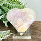 Flower Agate with Pink Purple Amethyst Quartz Crystal Heart with Stand 148g