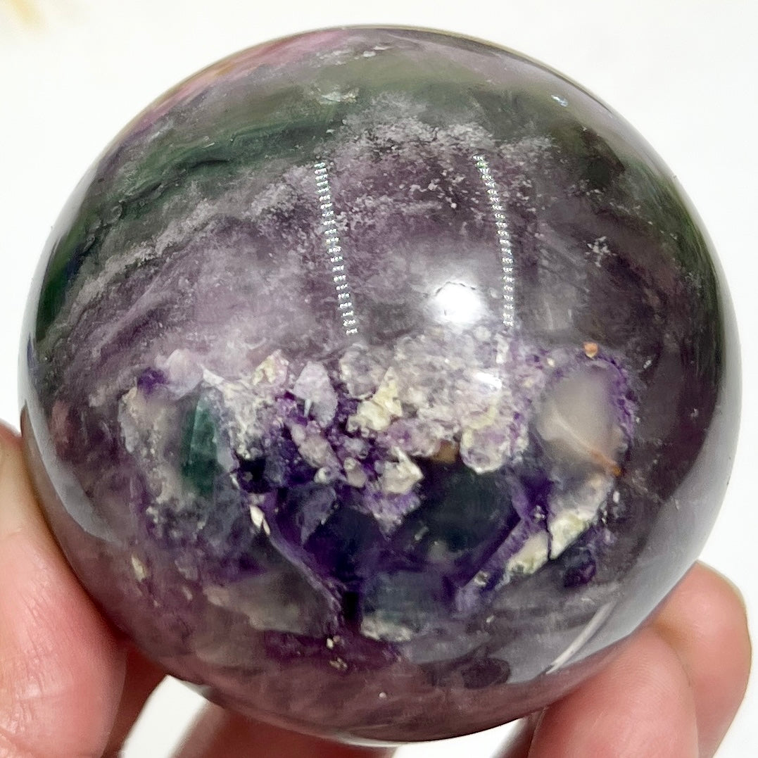 Silky Fluorite Sphere Healing Crystal Ball 377g 60mm