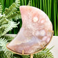 Pink Amethyst Flower Agate Crystal Moon Crescent with Stand 192g