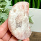 Pink Amethyst Flower Agate Crystal Moon Crescent with Stand 192g