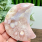 Pink Amethyst Flower Agate Crystal Moon Crescent with Stand 192g