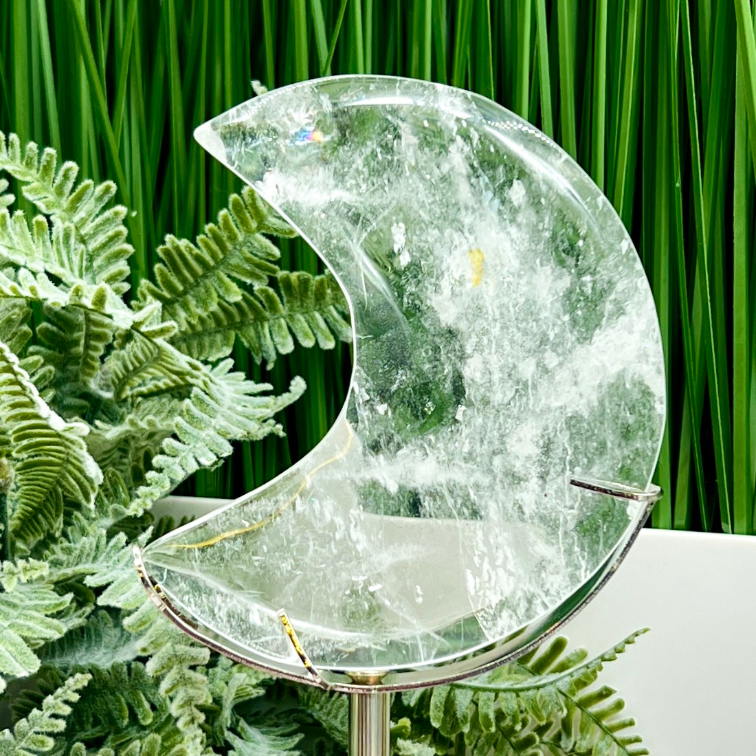 Clear Quartz Crystal Moon Crescent with Stand 212g