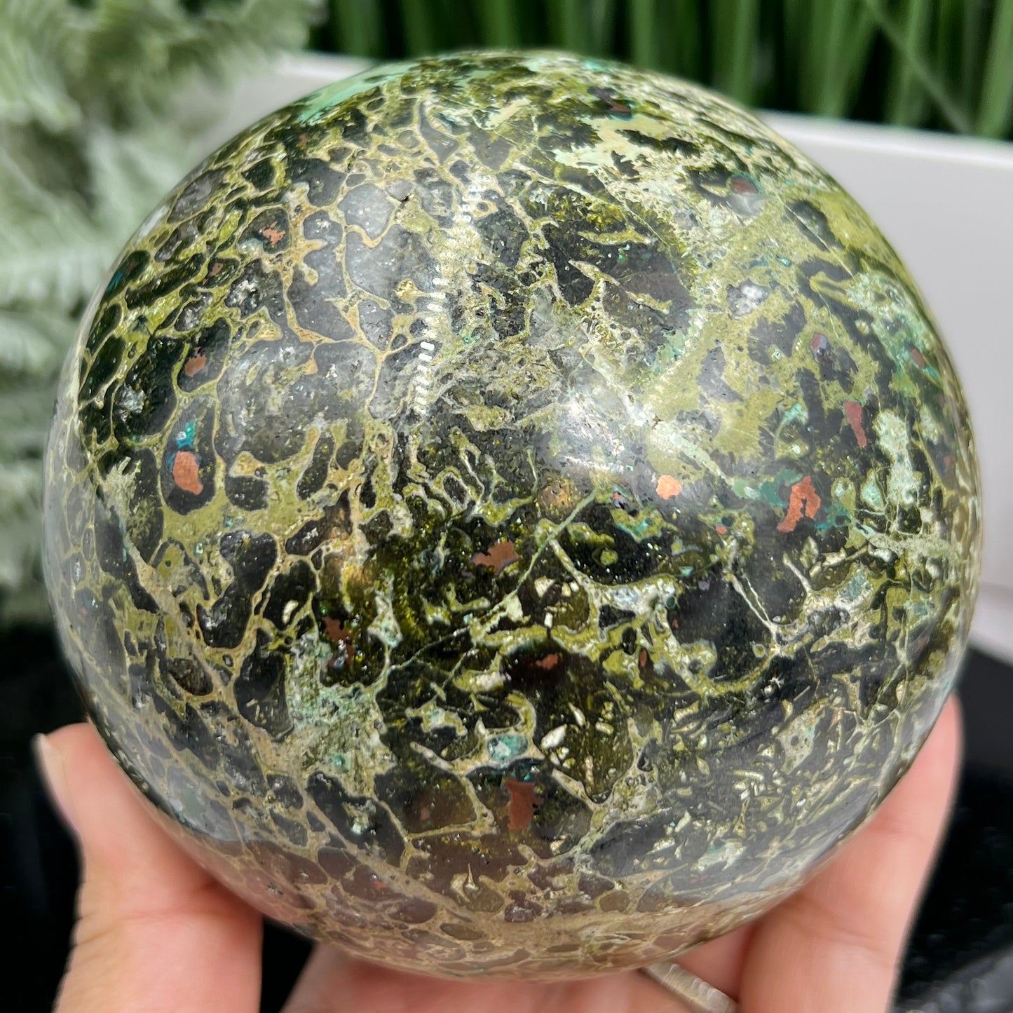 Epidote Chrysocolla Copper Sphere VERY RARE High Quality Collectors Piece 2036g