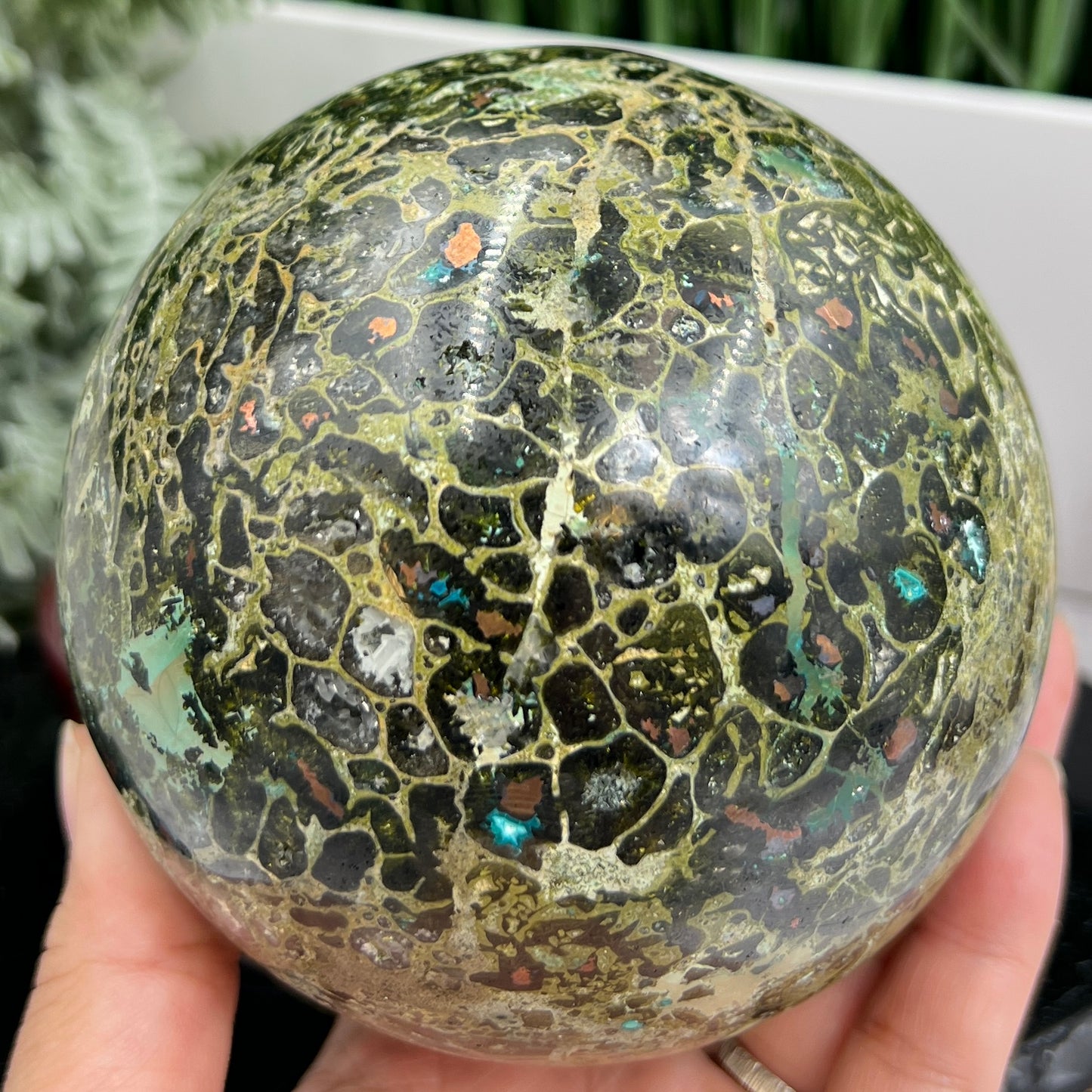 Epidote Chrysocolla Copper Sphere VERY RARE High Quality Collectors Piece 2036g