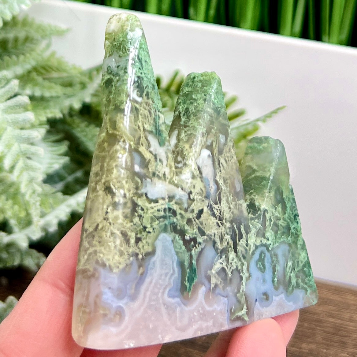 Moss Agate Mountain Hills Healing Crystal Carving 90g