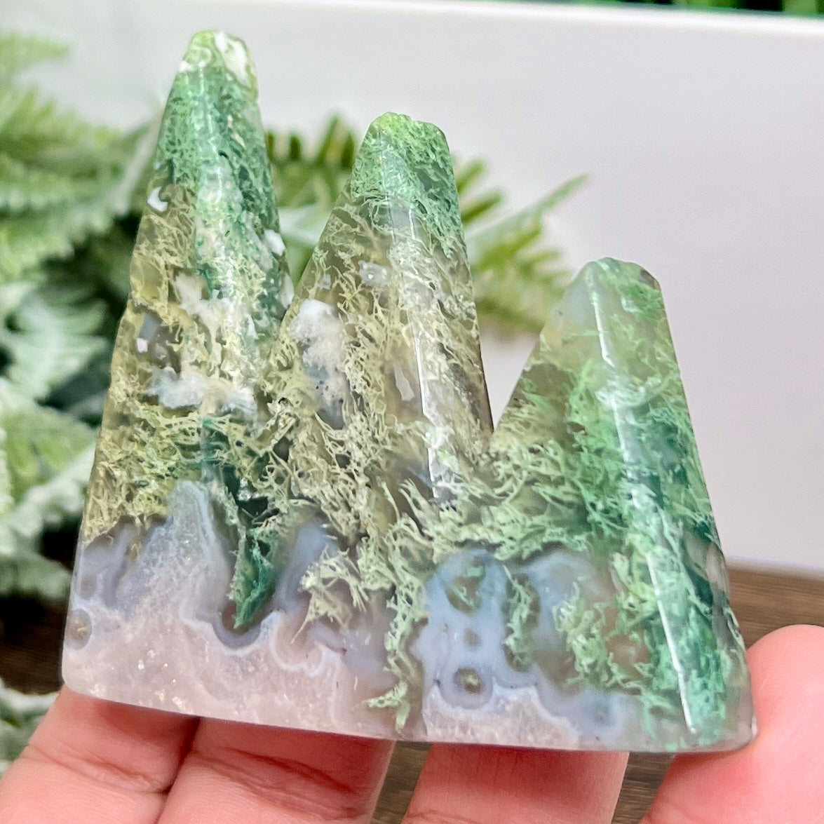 Moss Agate Mountain Hills Healing Crystal Carving 90g