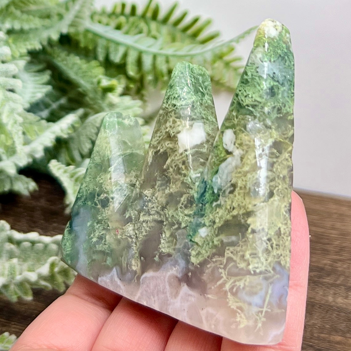 Moss Agate Mountain Hills Healing Crystal Carving 90g