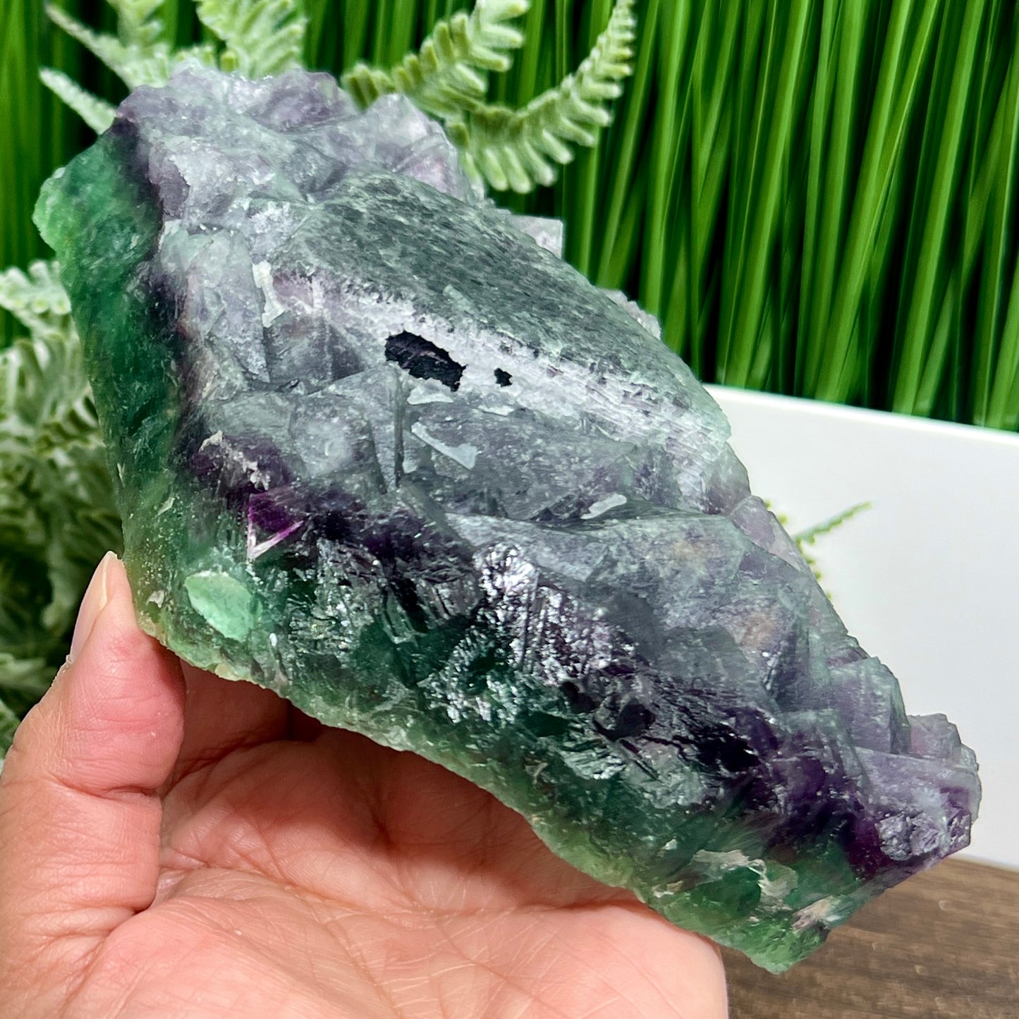 Fluorite Purple Green Cluster With Stand Natural Raw Specimen 1284g