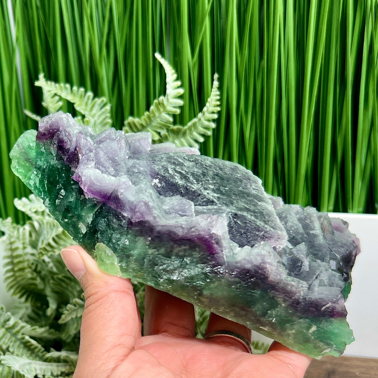 Fluorite Purple Green Cluster With Stand Natural Raw Specimen 1284g