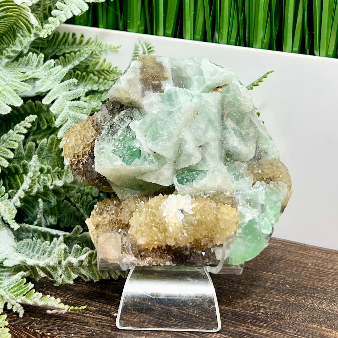 Sugar Fluorite Calcite With Stand Specimen Natural Raw Crystal 448