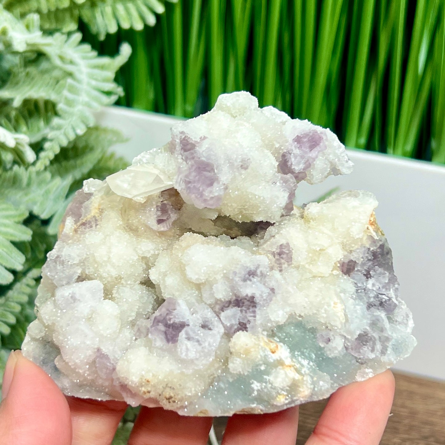 Fluorite Sugar Natural Raw Specimen with Stand Sparkly Healing Crystal 211g