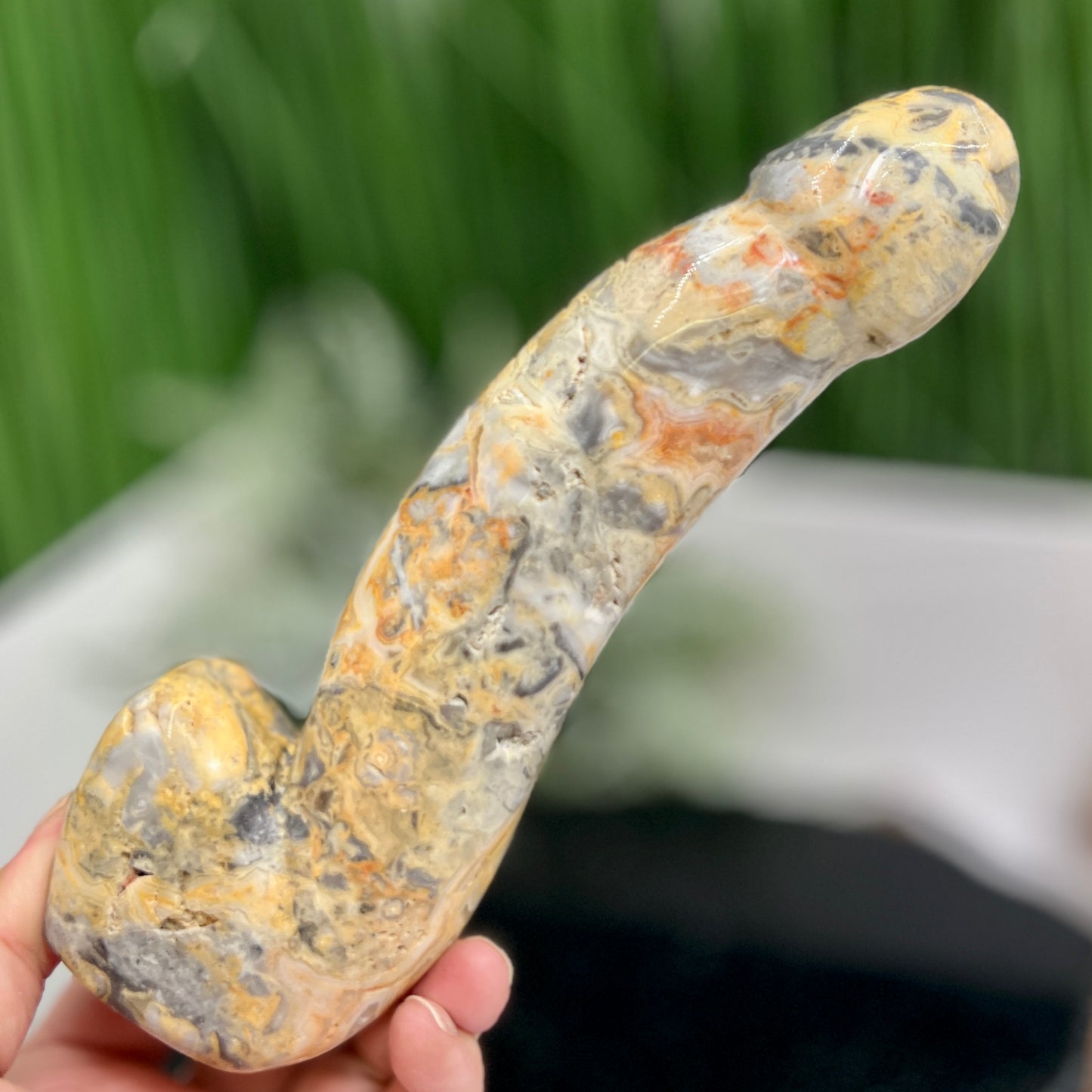 Crazy Lace Agate Penis Pecker Phallus Man Part Crystal Decoration 780g 205mm