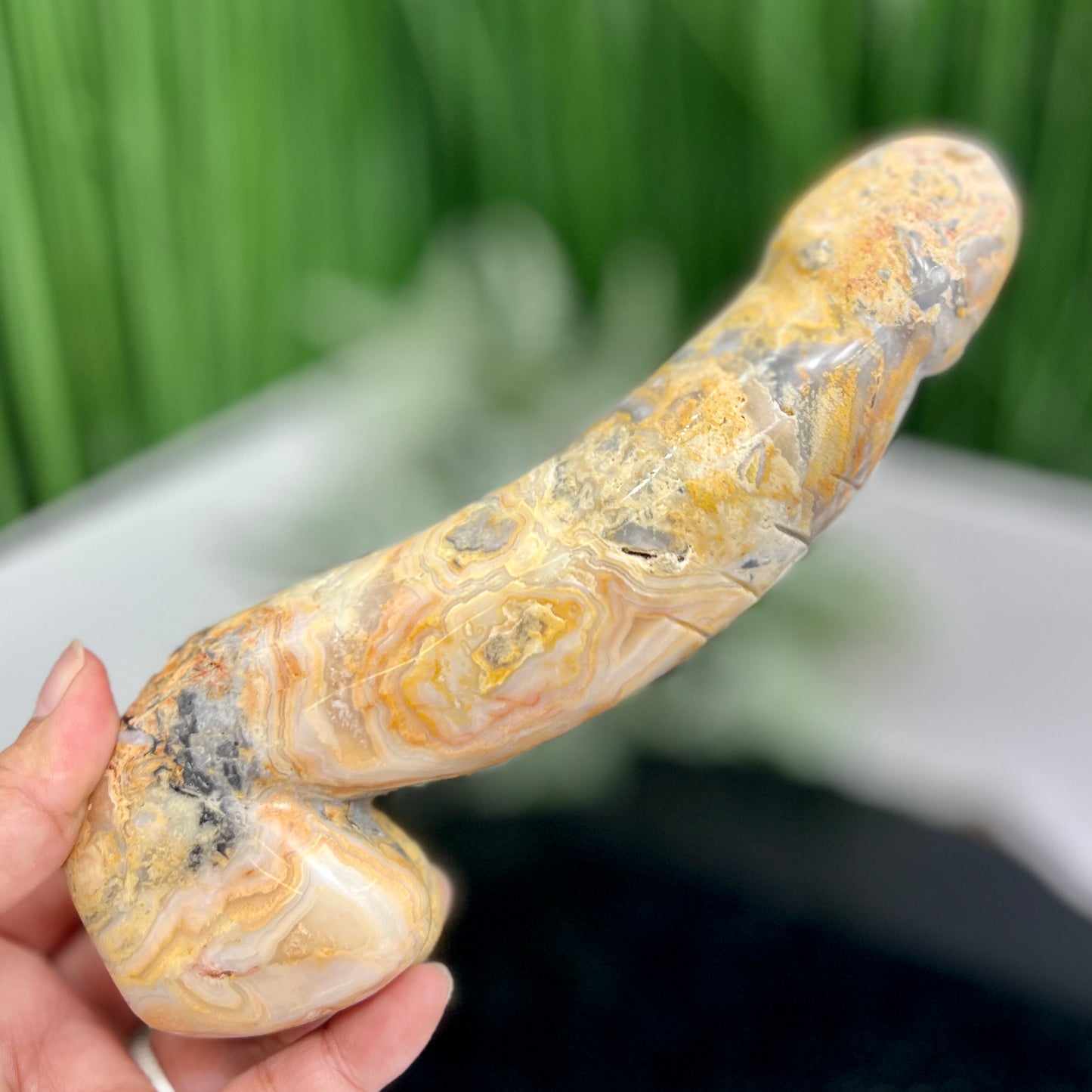 Crazy Lace Agate Penis Pecker Phallus Man Part Crystal Decoration 780g 205mm