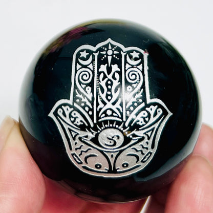 Black Obsidian Spheres Hamsa Tree of Life Eye of Horus Sun Crystal Ball