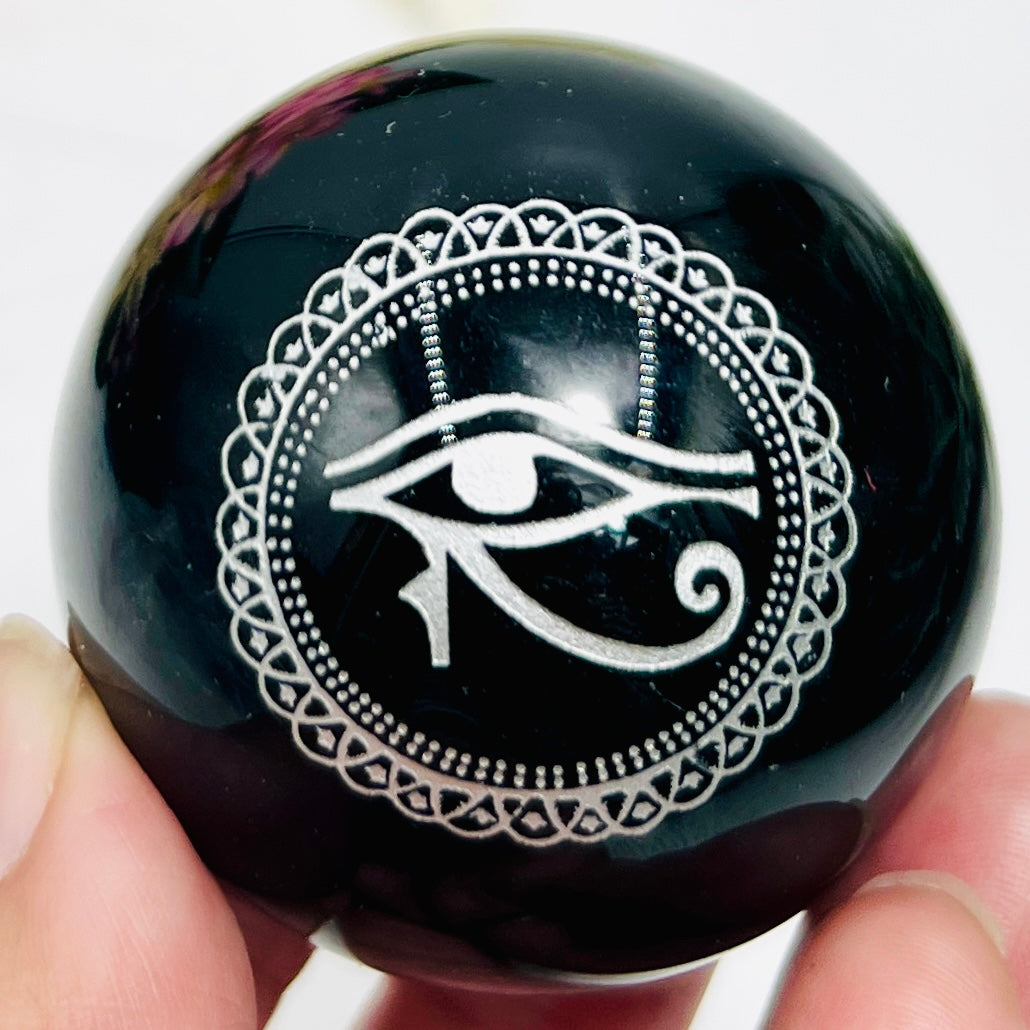 Black Obsidian Spheres Hamsa Tree of Life Eye of Horus Sun Crystal Ball