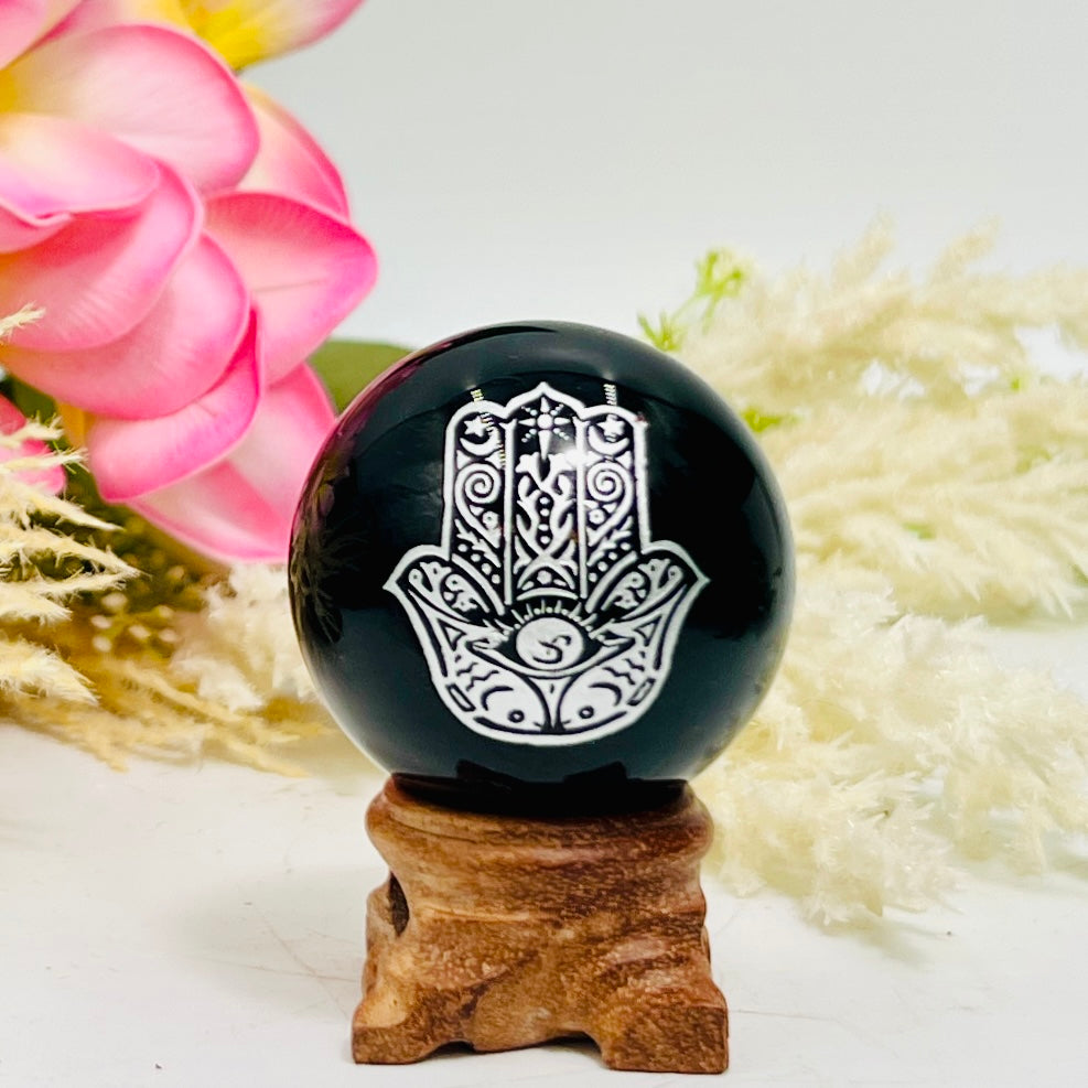 Black Obsidian Spheres Hamsa Tree of Life Eye of Horus Sun Crystal Ball