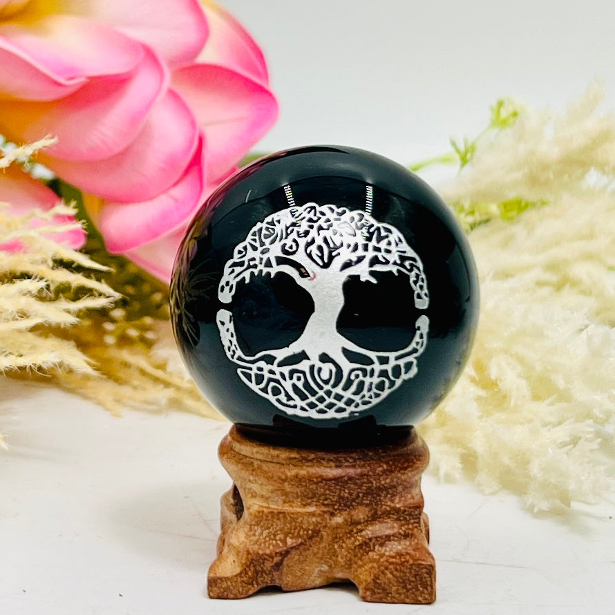 Black Obsidian Spheres Hamsa Tree of Life Eye of Horus Sun Crystal Ball