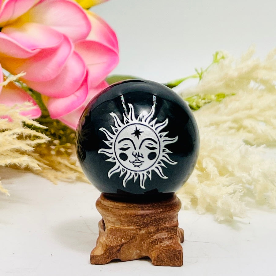 Black Obsidian Spheres Hamsa Tree of Life Eye of Horus Sun Crystal Ball