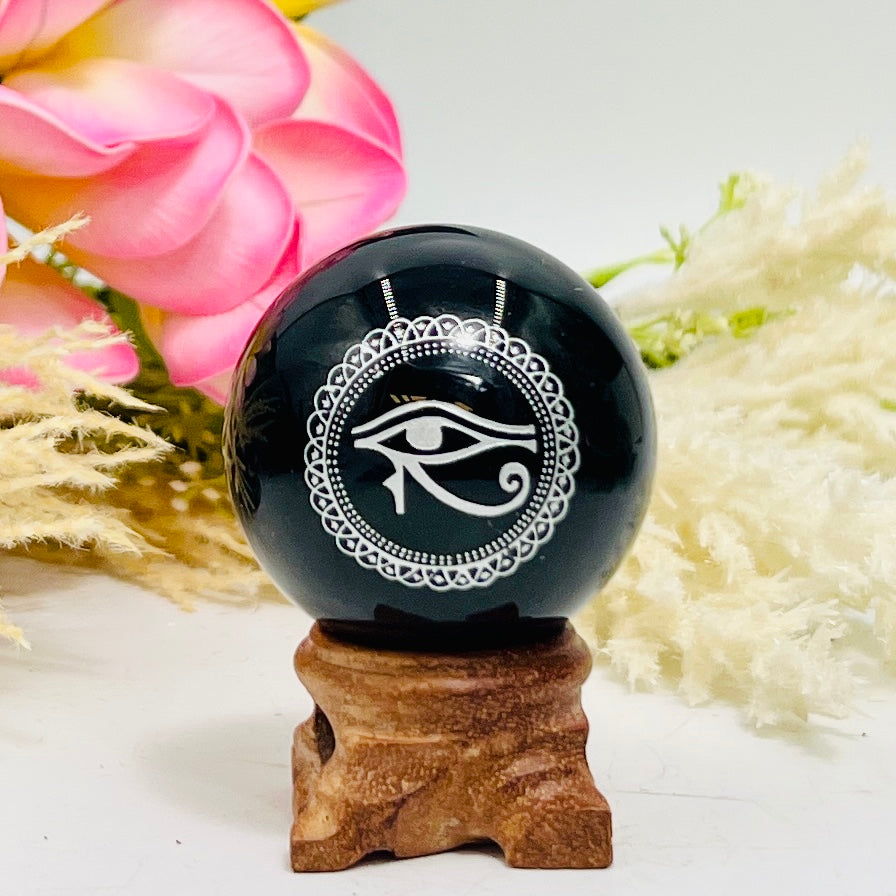 Black Obsidian Spheres Hamsa Tree of Life Eye of Horus Sun Crystal Ball