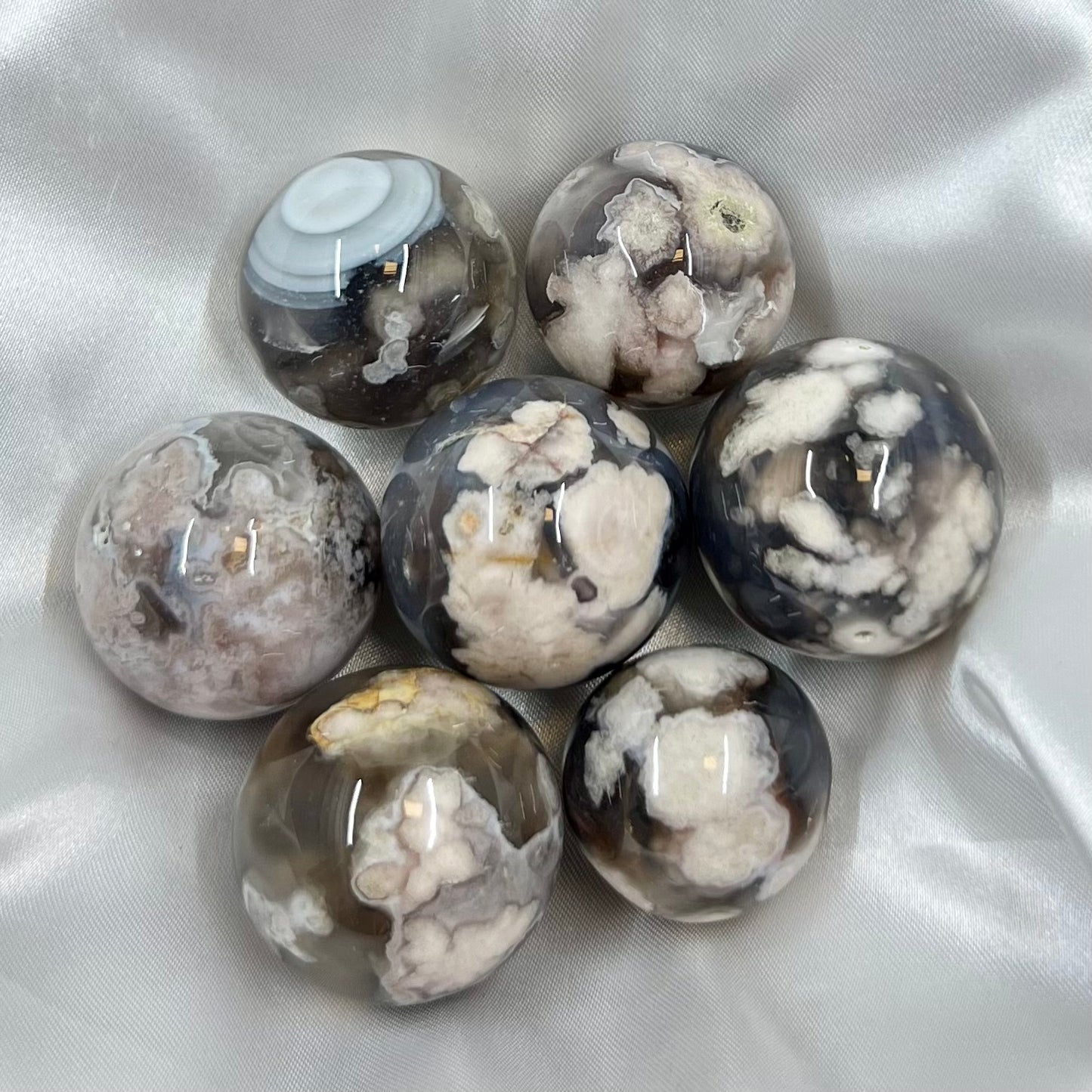 Black Flower Agate Mini Spheres Crystal Ball Australian Seller