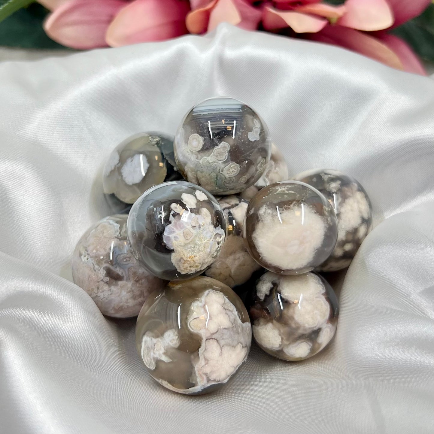 Black Flower Agate Mini Spheres Crystal Ball Australian Seller