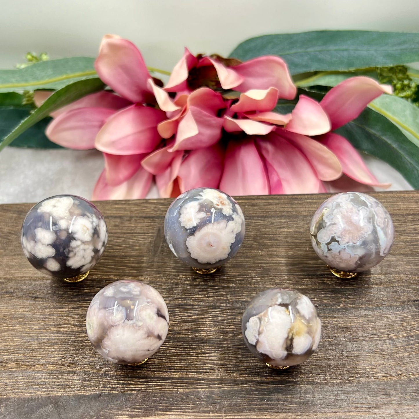 Black Flower Agate Mini Spheres Crystal Ball Australian Seller