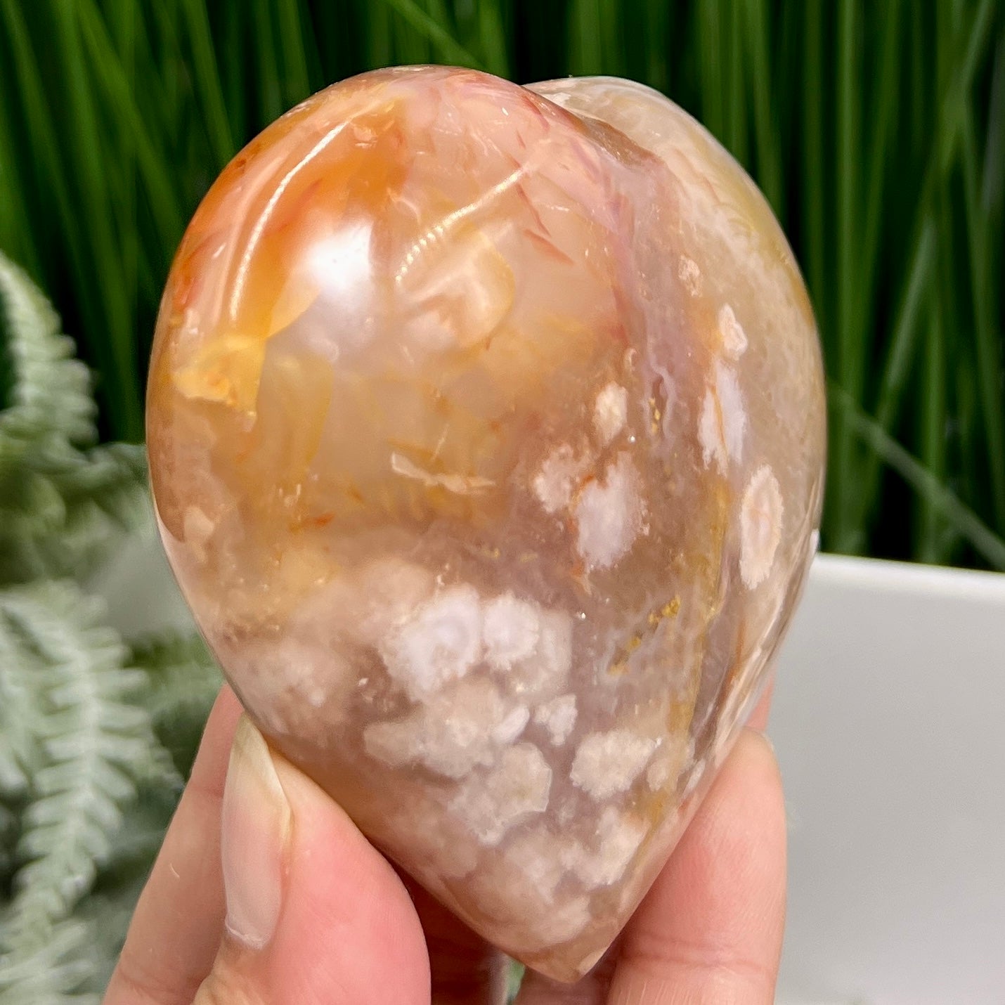 Flower Agate Heart with Stand Crystal 336g