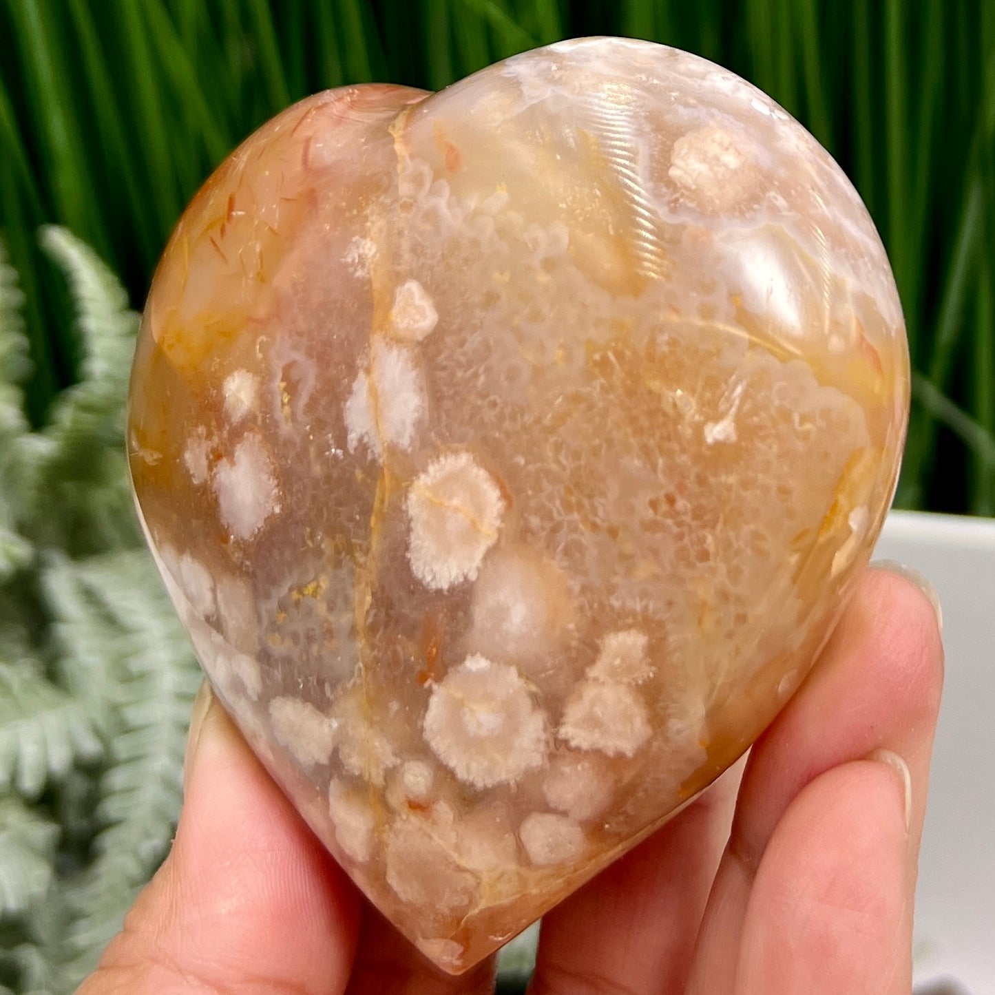 Flower Agate Heart with Stand Crystal 336g