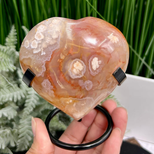 Flower Agate Heart with Stand Crystal 336g