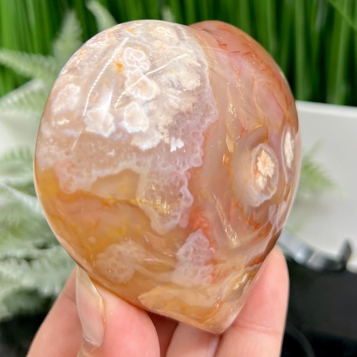 Flower Agate Heart with Stand Crystal 336g