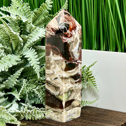 Red Moss Agate Tower Rare Healing Crystal Generator 543g 163mm