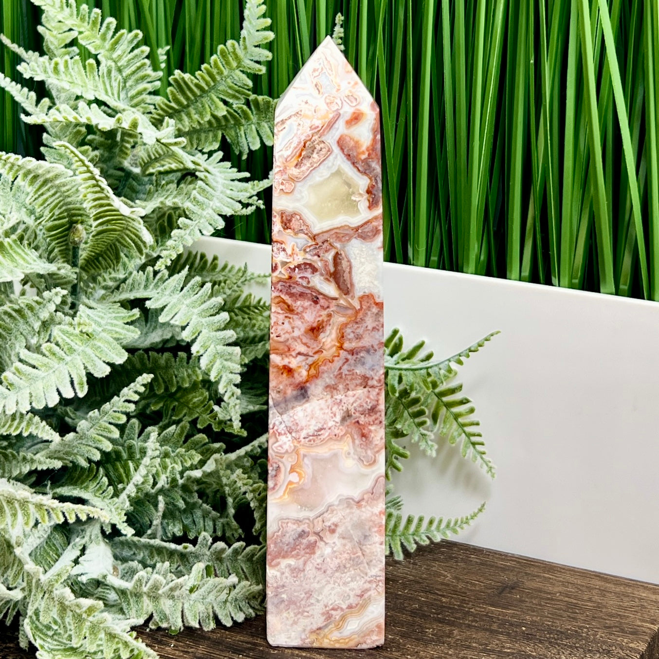 Mexican Crazy Lace Agate Tower Healing Crystal Generator 420g 180mm