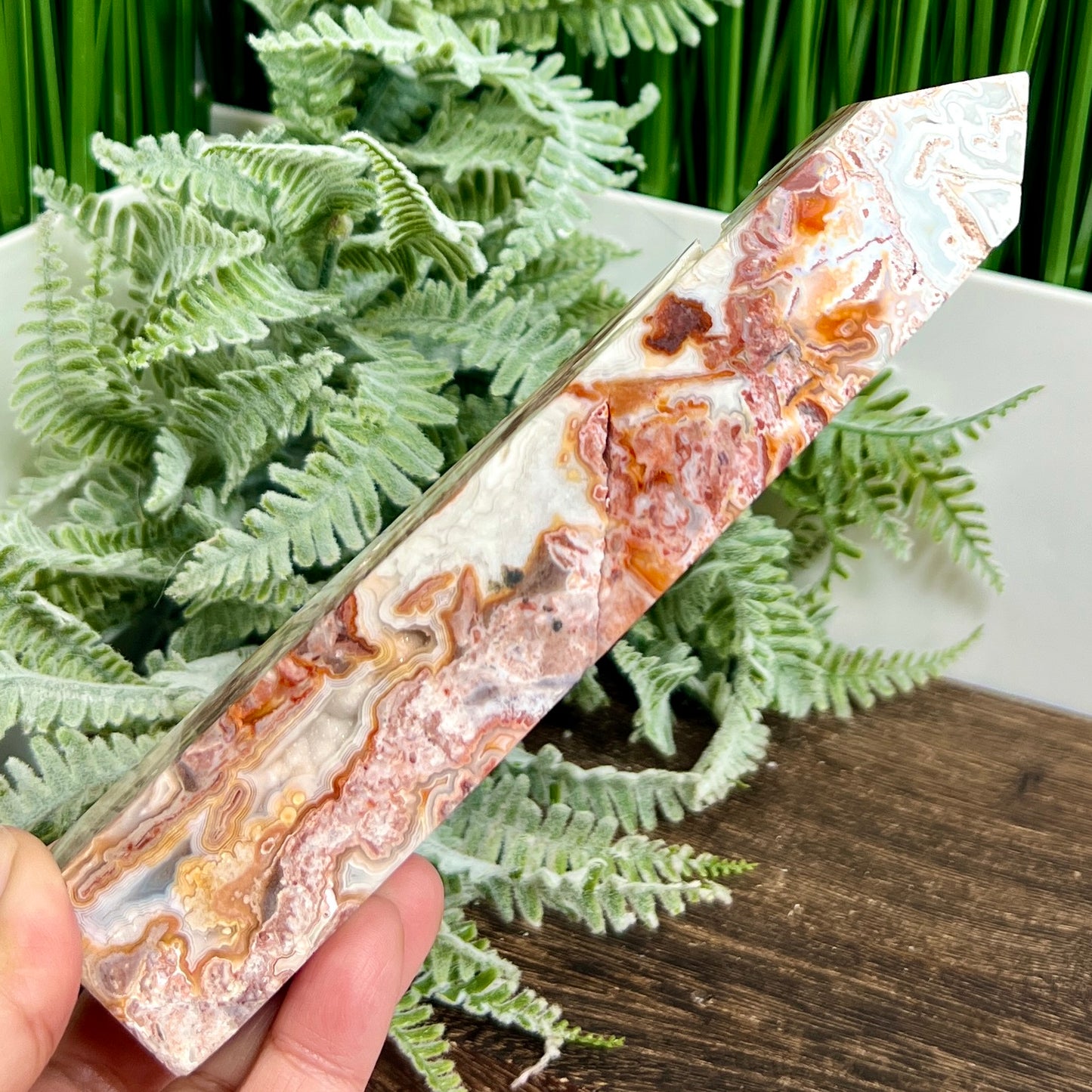 Mexican Crazy Lace Agate Tower Healing Crystal Generator 420g 180mm