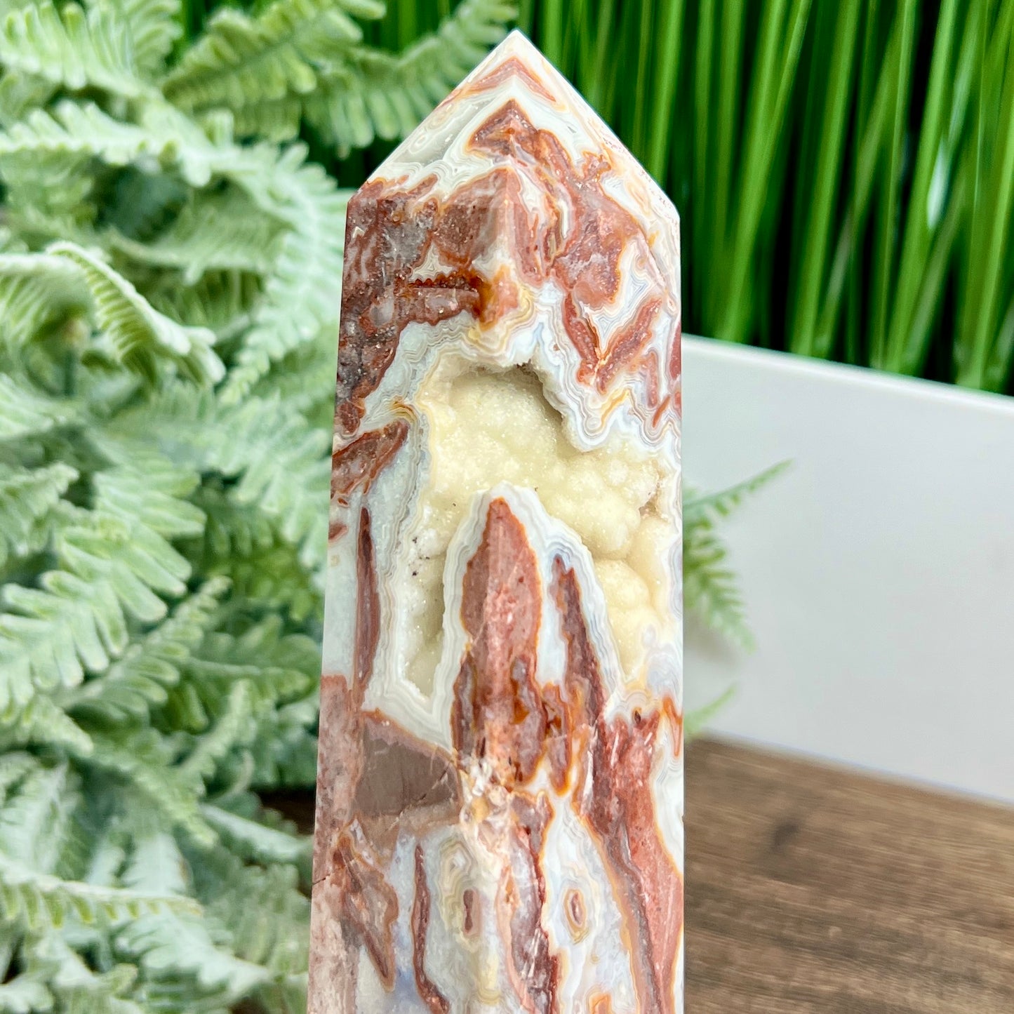 Mexican Crazy Lace Agate Tower Healing Crystal Generator 420g 180mm