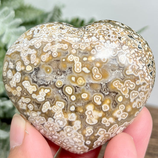 Bubble Sea Ocean Orbicular Jasper Heart Crystal Carving 140g