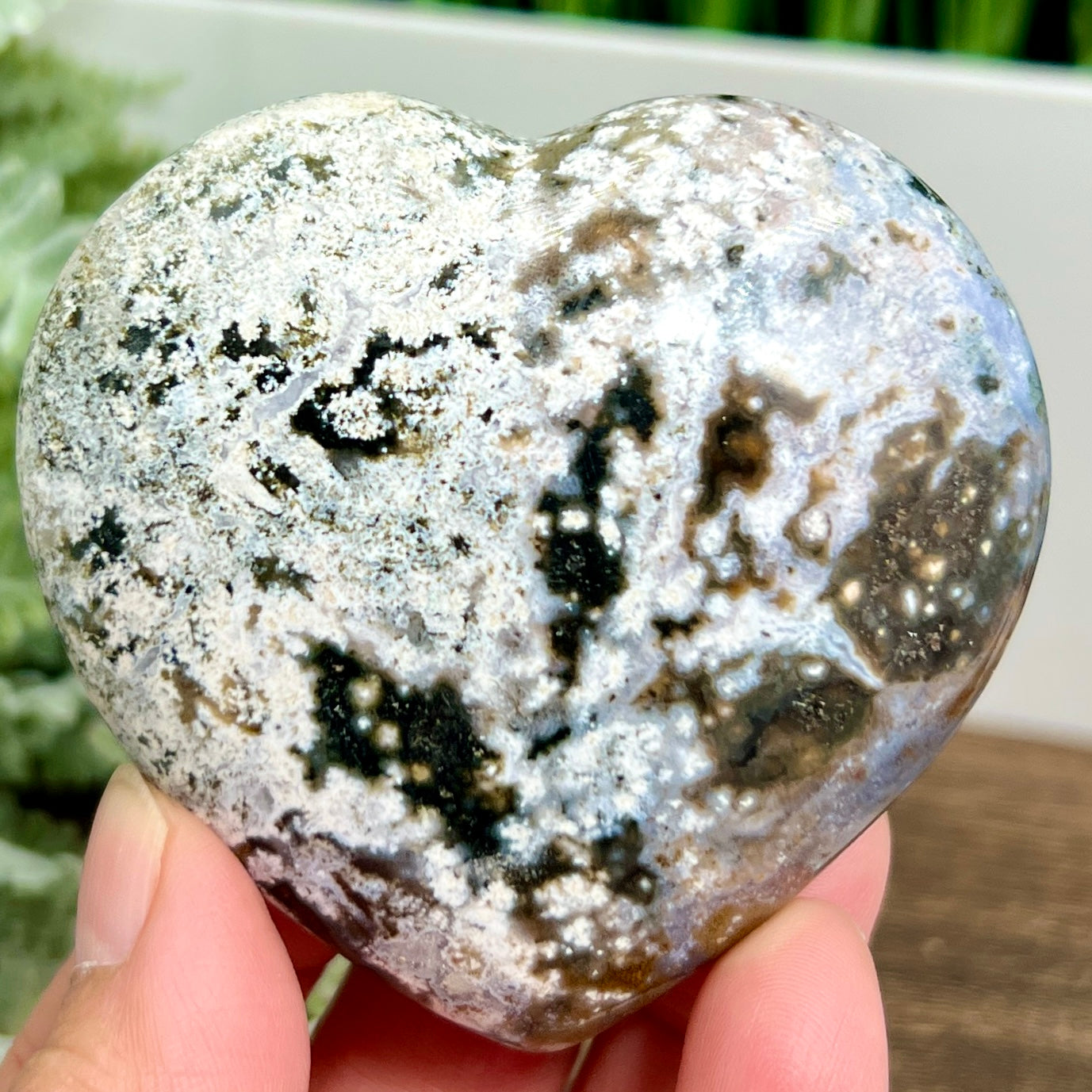 Bubble Sea Ocean Orbicular Jasper Heart Crystal Carving 184g