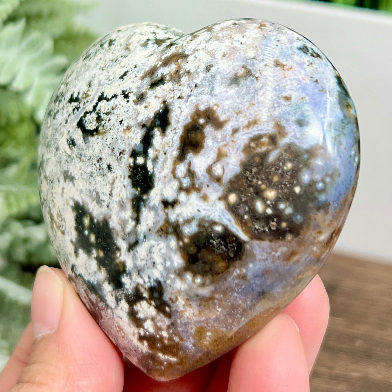 Bubble Sea Ocean Orbicular Jasper Heart Crystal Carving 184g