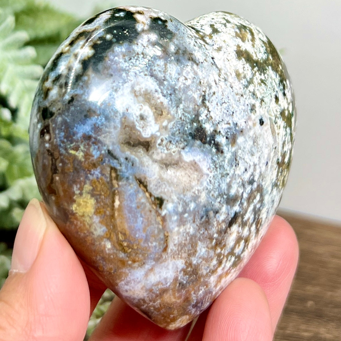 Bubble Sea Ocean Orbicular Jasper Heart Crystal Carving 184g