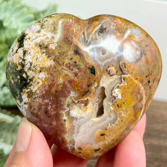 Bubble Ocean Sea Jasper Heart Crystal Carving 214g