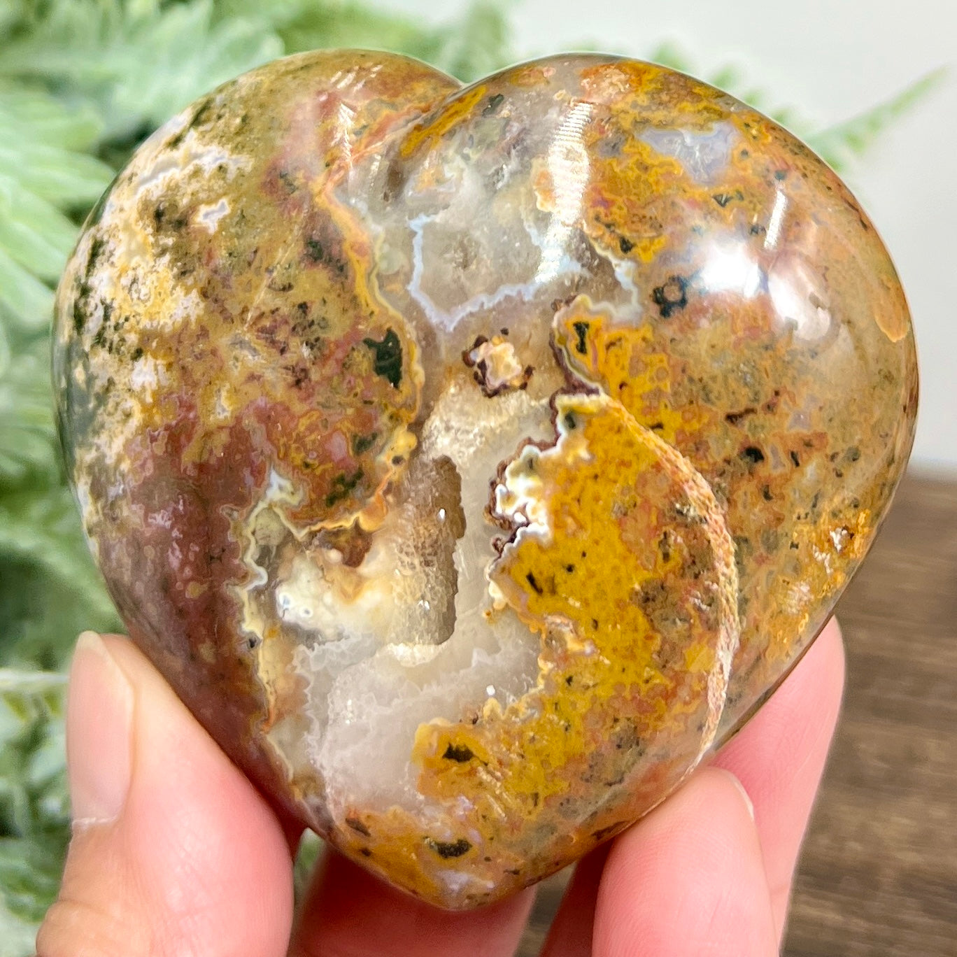 Bubble Ocean Sea Jasper Heart Crystal Carving 214g