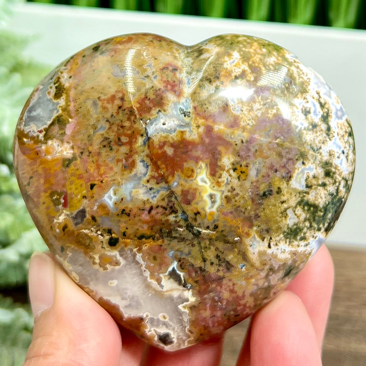 Bubble Ocean Sea Jasper Heart Crystal Carving 214g