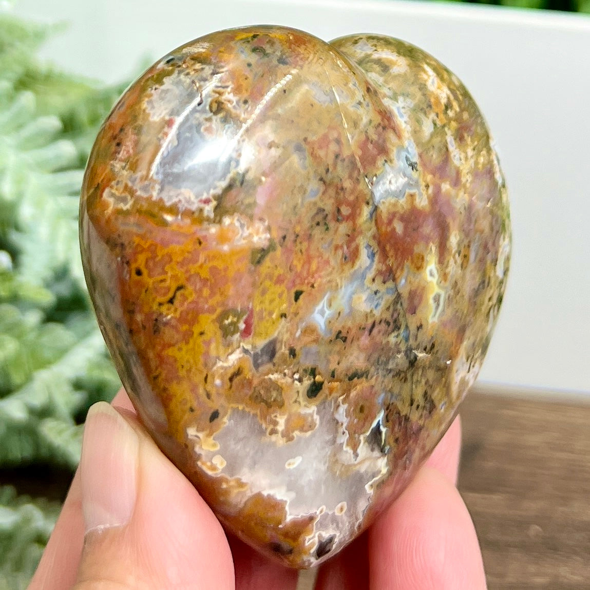 Bubble Ocean Sea Jasper Heart Crystal Carving 214g