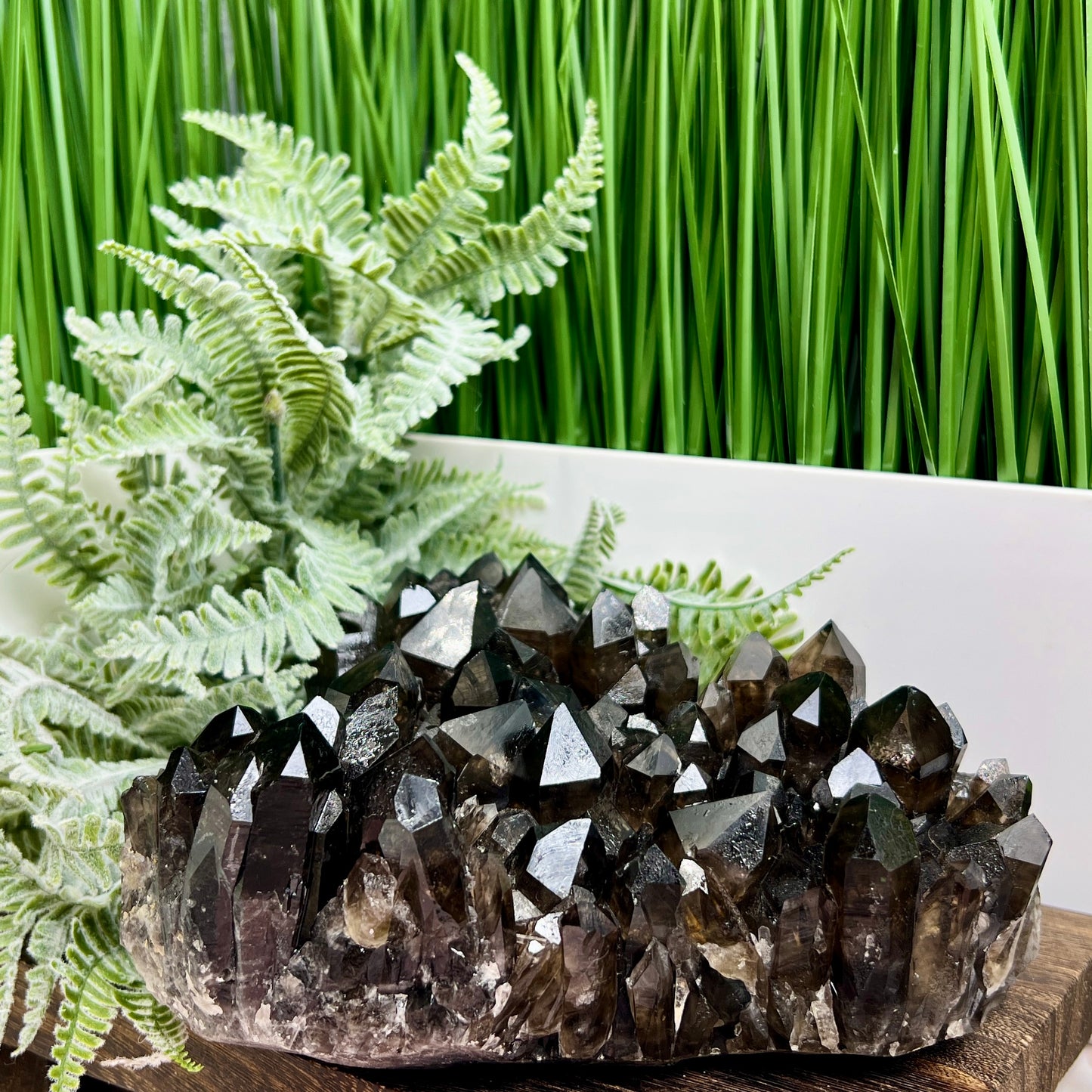 Smoky Quartz Cluster with Stand Heart Shaped Natural Crystal 1740g