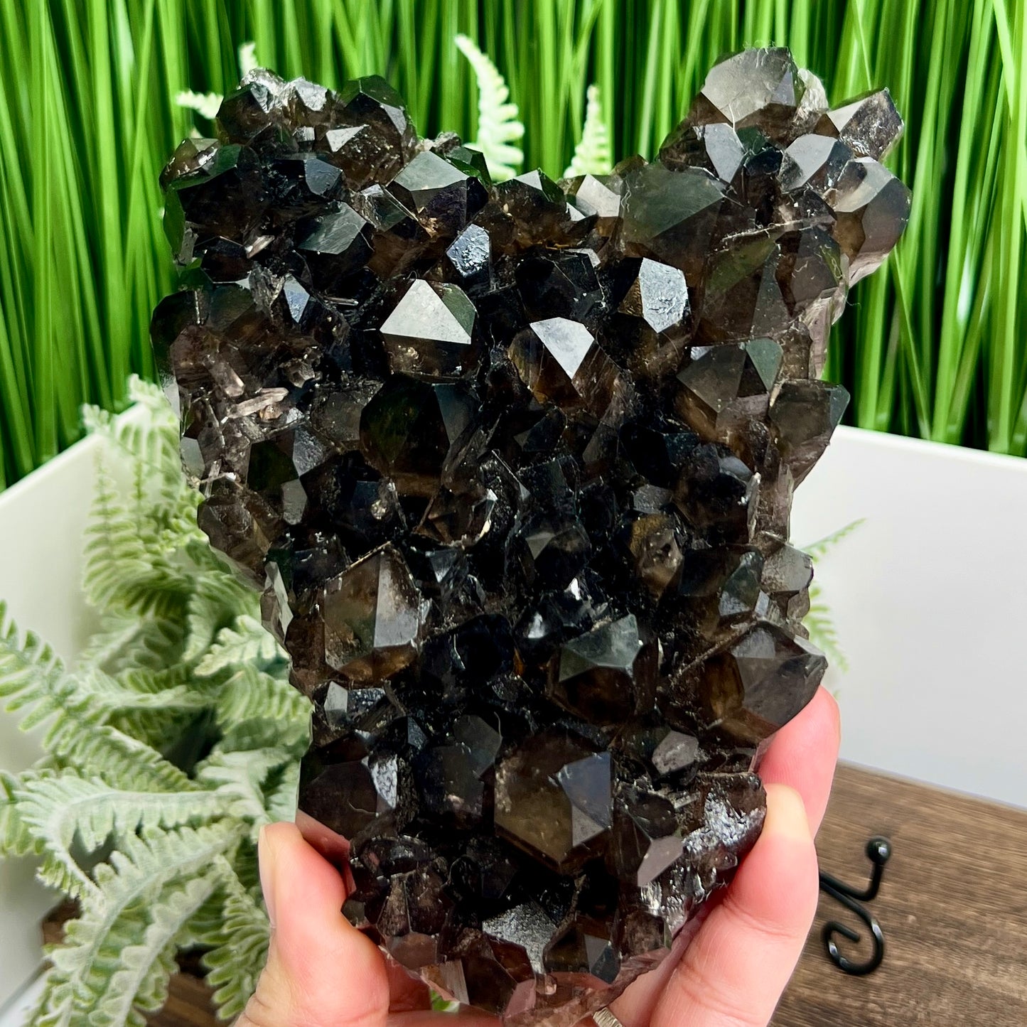 Smoky Quartz Cluster with Stand Heart Shaped Natural Crystal 1740g